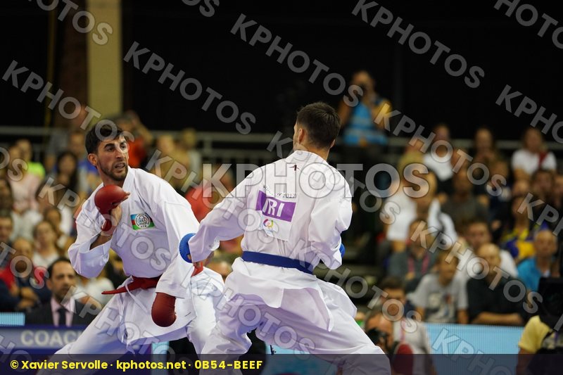Azerbaijan Farzaliyev Firdosi Gold match Iran Islamic Republic of Male Kumite -60kg Mehdizadeh Amir