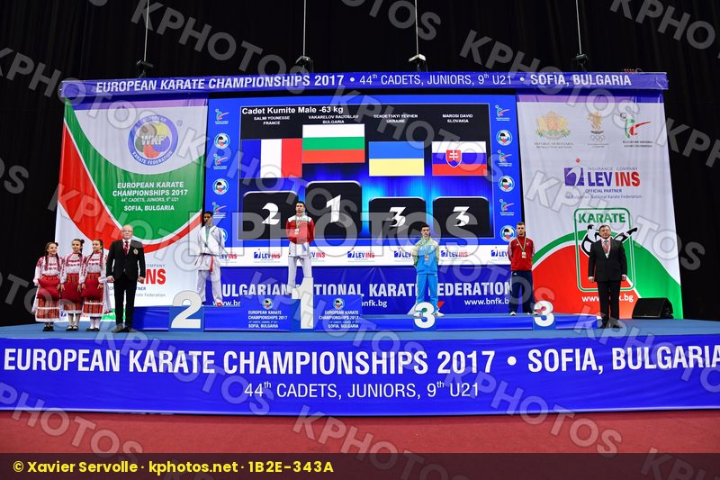 Bulgaria Cadet kumite male -63 kg France Marosi David podium Sal