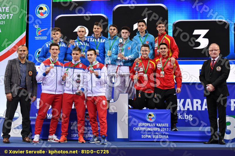 Italy Kata team cadet and junior male podium Serbia Spain Turkey