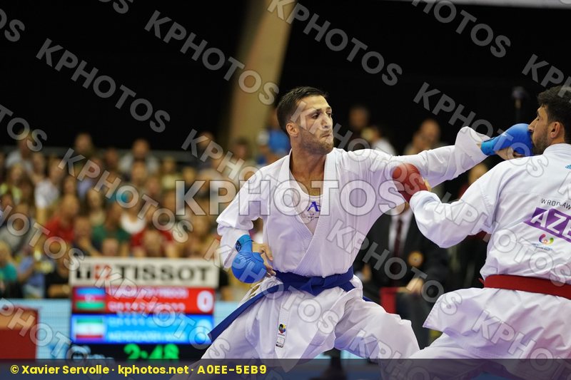 Azerbaijan Farzaliyev Firdosi Gold match Iran Islamic Republic of Male Kumite -60kg Mehdizadeh Amir