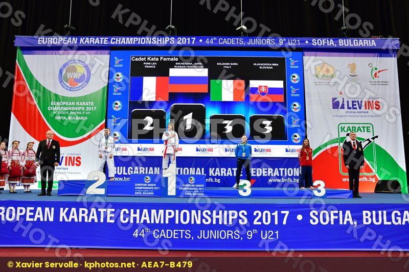 Cadet kata female France Hlavackova Nina Italy podium Pons Lea R