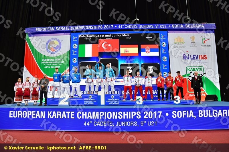 Italy Kata team cadet and junior male podium Serbia Spain Turkey