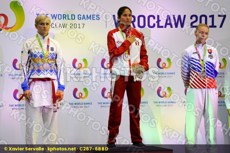 Female Kumite -61kg Grande Alexandra Peru podium Serogina Anita Slovakia Suchankova Ingrida Ukraine