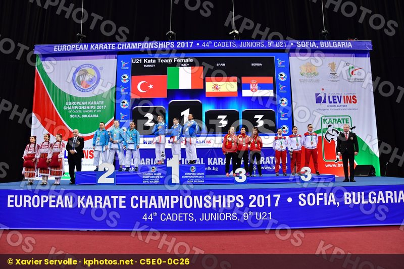 Italy podium Serbia Spain Turkey U21 kata team female