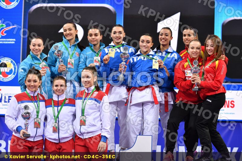 Italy podium Serbia Spain Turkey U21 kata team female
