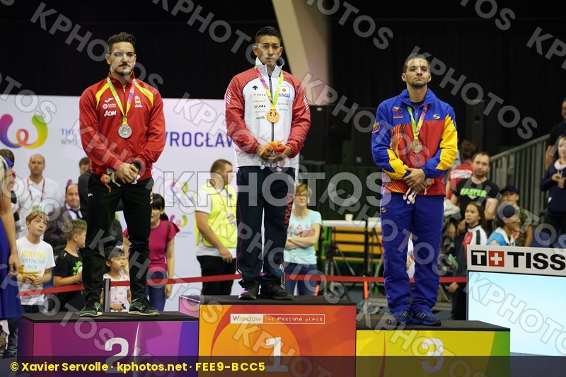 Diaz Antonio Japan Kiyuna Ryo Male Kata podium Quintero Damian Spain Venezuela
